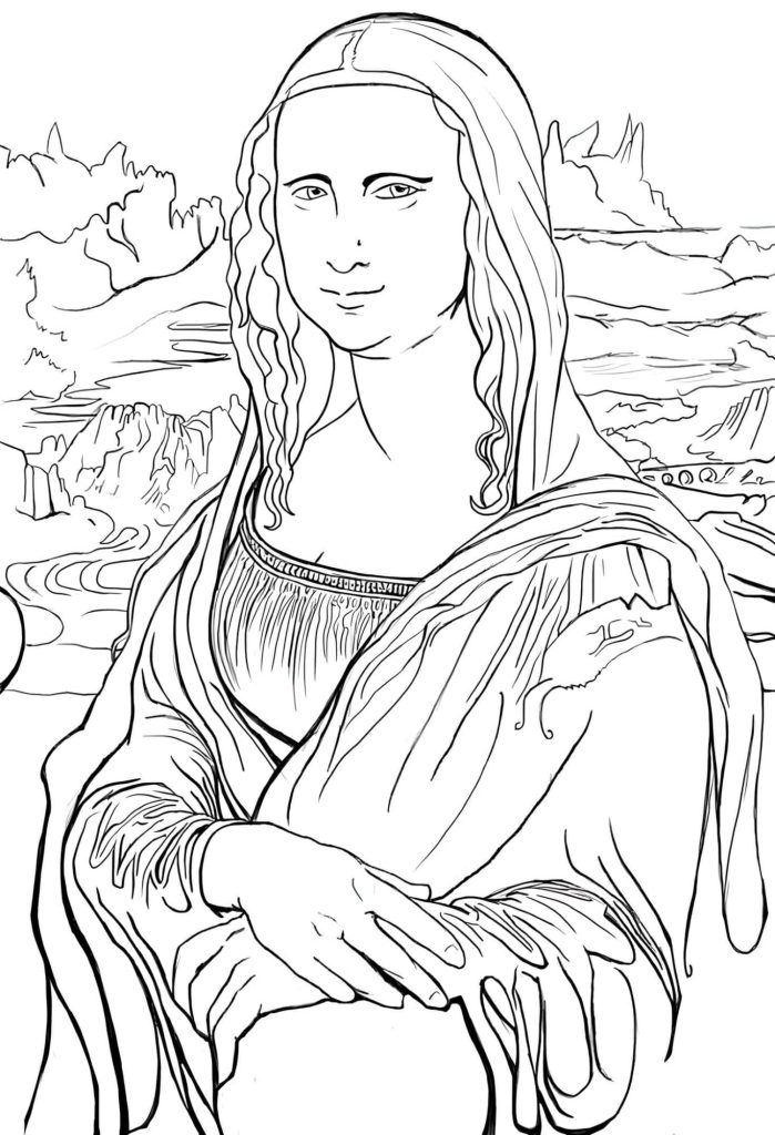 Imagem da Mona Lisa Para Colorir e Pintar Imprimir PDF